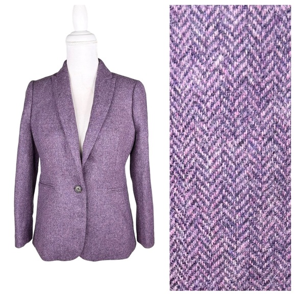J. Crew Jackets & Blazers - J. Crew Parke blazer 💯% wool purple pink herringbone preppy jacket petite 4P